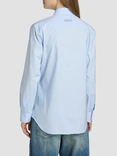 MOSCHINO Women's Glasses Print Stretch Cotton Shirt - Multi Light Blue | Thumbnail 5