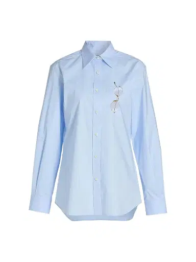 MOSCHINO Women's Glasses Print Stretch Cotton Shirt - Multi Light Blue | Thumbnail 1