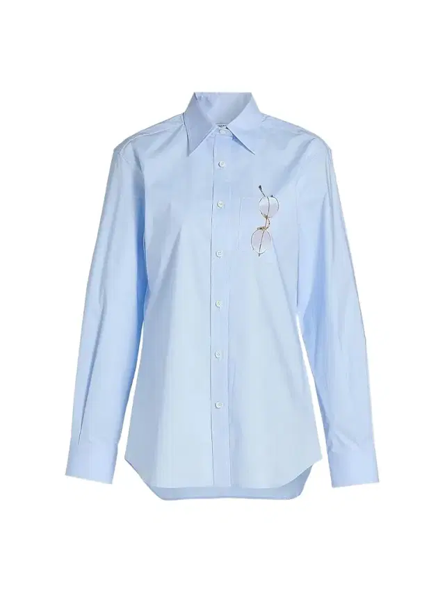 Women's Glasses Print Stretch Cotton Shirt - Multi Light Blue