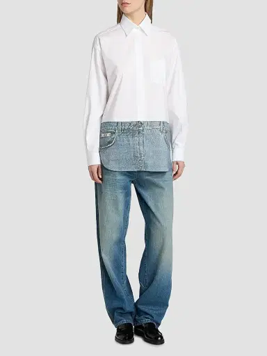 MOSCHINO Women's Oversized Denim-Effect Stretch Cotton Shirt - Multi White | Thumbnail 2