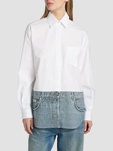 MOSCHINO Women's Oversized Denim-Effect Stretch Cotton Shirt - Multi White | Thumbnail 3