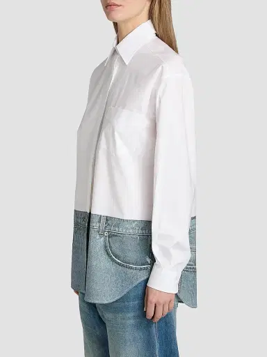 MOSCHINO Women's Oversized Denim-Effect Stretch Cotton Shirt - Multi White | Thumbnail 4