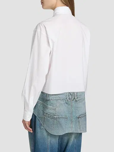 MOSCHINO Women's Oversized Denim-Effect Stretch Cotton Shirt - Multi White | Thumbnail 5