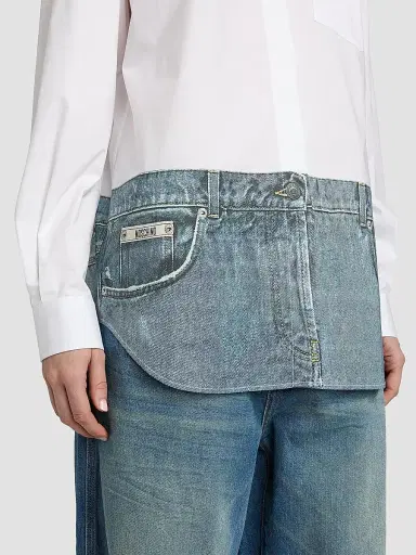 MOSCHINO Women's Oversized Denim-Effect Stretch Cotton Shirt - Multi White | Thumbnail 6