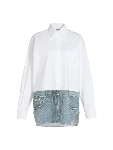 MOSCHINO Women's Oversized Denim-Effect Stretch Cotton Shirt - Multi White | Thumbnail 1