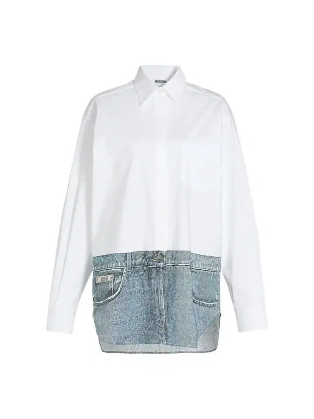Moschino Women's Oversized Denim-Effect Stretch Cotton Shirt - Multi White