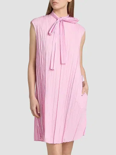 MOSCHINO Women's Pleated Tieneck Minidress - Pink | Thumbnail 3