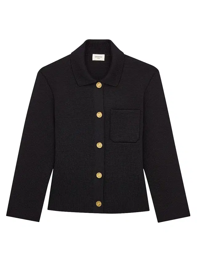 Women's Polo Cardigan in Wool - Noir