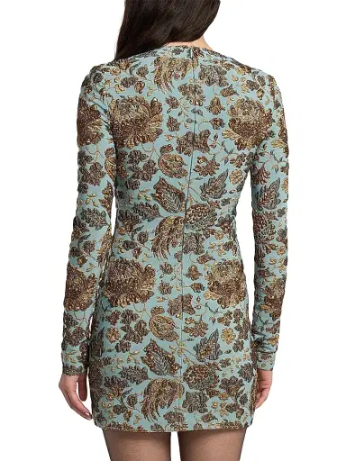 Saint Laurent Women's Mini Dress in Stretch Brocade - Aqua | Thumbnail 5