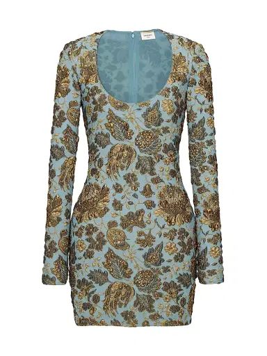 Saint Laurent Women's Mini Dress in Stretch Brocade - Aqua | Thumbnail 1