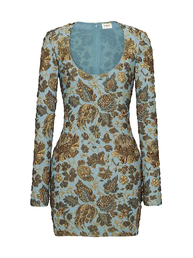 Women's Mini Dress in Stretch Brocade - Aqua