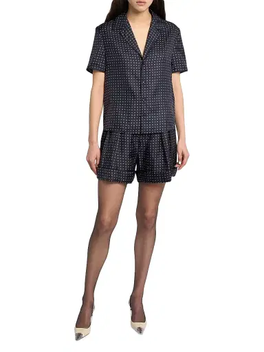 Saint Laurent Women's Pajama Shorts in Square Silk Satin - Marine - Size 10 | Thumbnail 2 Saint Laurent Women's Pajama Shorts in Square Silk Satin - Marine - Size 10 | Thumbnail 2