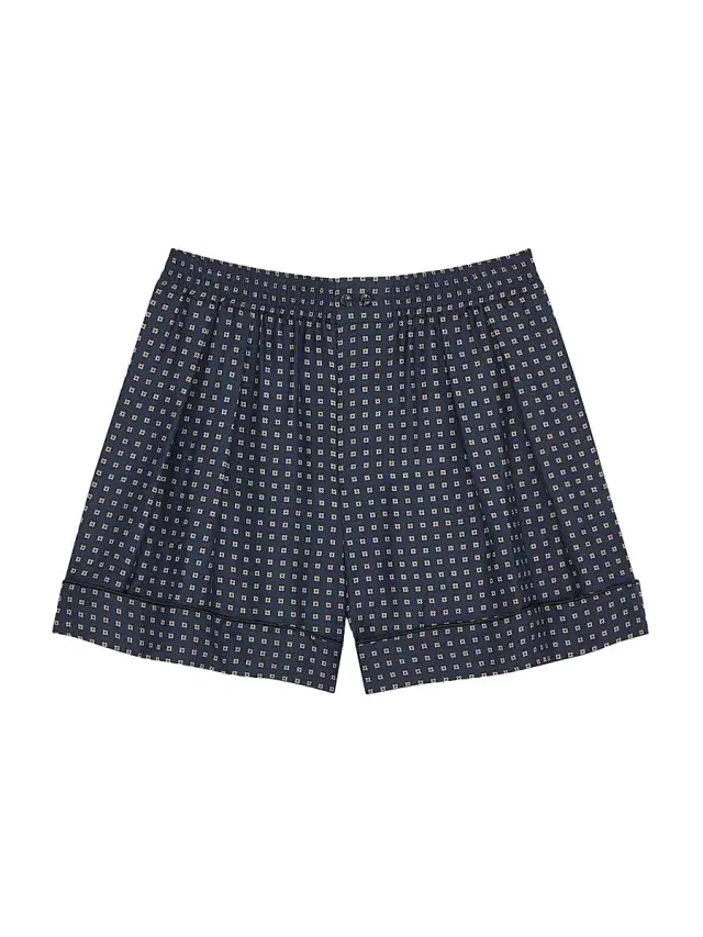 Saint Laurent Women's Pajama Shorts in Square Silk Satin - Marine