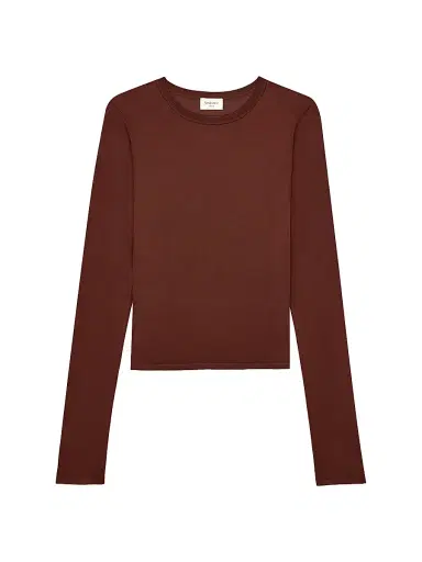 Saint Laurent Women's Cassandre Sheer Top in Knit - Chocolate - Size XL | Thumbnail 1 Saint Laurent Women's Cassandre Sheer Top in Knit - Chocolate - Size XL | Thumbnail 1