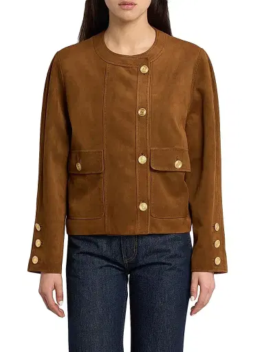 Saint Laurent Women's Short Jacket in Suede - Rhum Ambre - Size 4 | Thumbnail 3
