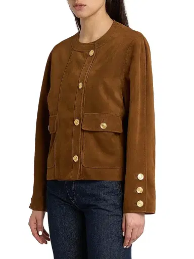 Saint Laurent Women's Short Jacket in Suede - Rhum Ambre - Size 4 | Thumbnail 4