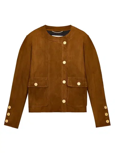 Saint Laurent Women's Short Jacket in Suede - Rhum Ambre - Size 4 | Thumbnail 1