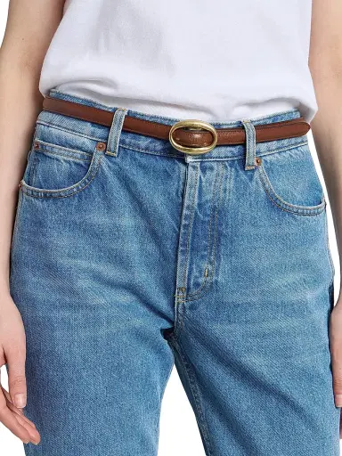 Saint Laurent Women's Oval Buckle Thin Reversible Belt in Smooth Leather | Thumbnail 2