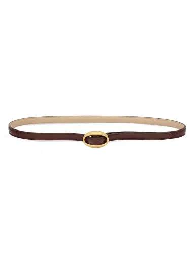 Saint Laurent Women's Oval Buckle Thin Reversible Belt in Smooth Leather | Thumbnail 3