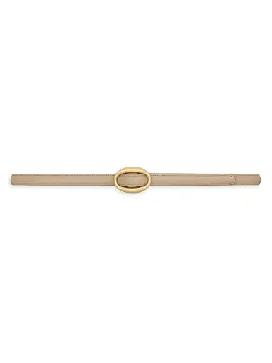 Saint Laurent Women's Oval Buckle Thin Reversible Belt in Smooth Leather | Thumbnail 4