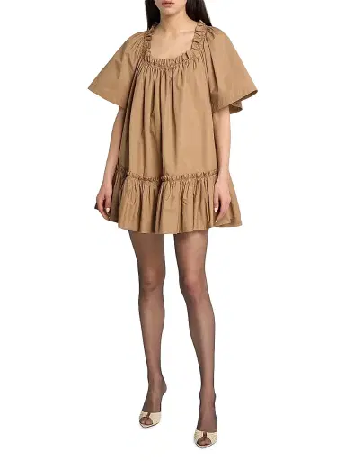 Saint Laurent Women's Ruffled Dress in Cotton - Chatain | Thumbnail 2