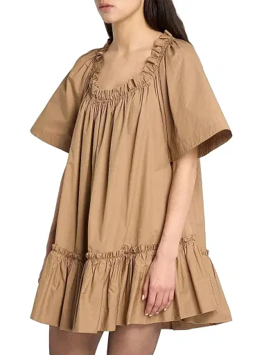 Saint Laurent Women's Ruffled Dress in Cotton - Chatain | Thumbnail 4