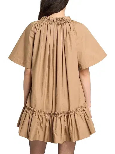 Saint Laurent Women's Ruffled Dress in Cotton - Chatain | Thumbnail 5