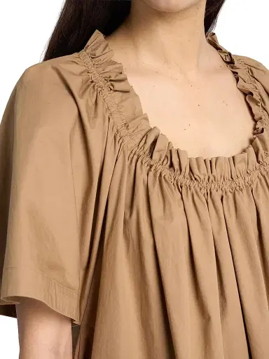 Saint Laurent Women's Ruffled Dress in Cotton - Chatain | Thumbnail 6