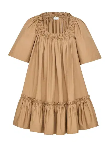 Saint Laurent Women's Ruffled Dress in Cotton - Chatain | Thumbnail 1