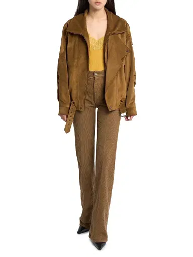 Saint Laurent Women's Bomber Jacket in Vintage Split Leather - Noix - Size 10 | Thumbnail 2