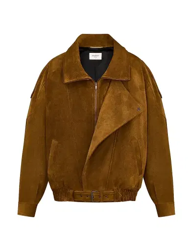 Saint Laurent Women's Bomber Jacket in Vintage Split Leather - Noix - Size 10 | Thumbnail 3