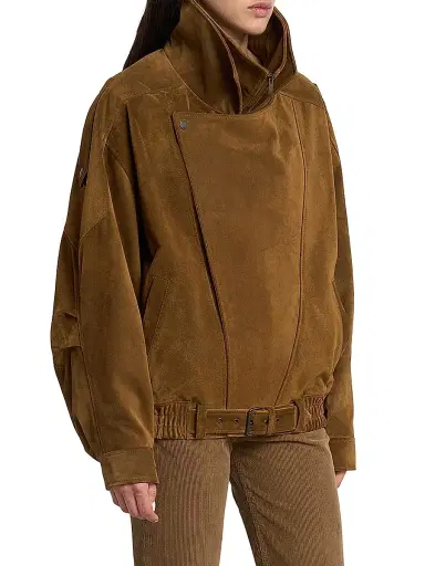 Saint Laurent Women's Bomber Jacket in Vintage Split Leather - Noix - Size 10 | Thumbnail 5