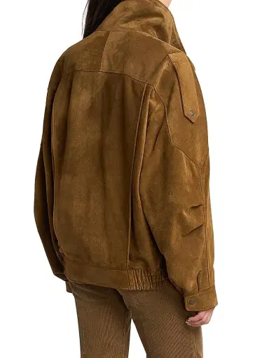 Saint Laurent Women's Bomber Jacket in Vintage Split Leather - Noix - Size 10 | Thumbnail 6