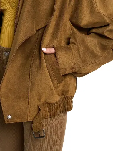 Saint Laurent Women's Bomber Jacket in Vintage Split Leather - Noix - Size 10 | Thumbnail 7