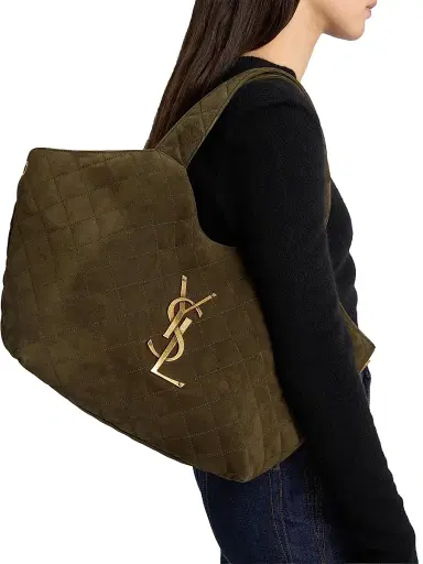 Saint Laurent Women's Icare Medium Tote Bag in Quilted Suede - Light Musk | Thumbnail 3 Saint Laurent Women's Icare Medium Tote Bag in Quilted Suede - Light Musk | Thumbnail 3