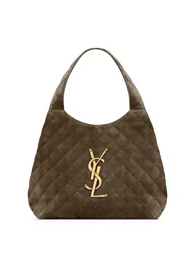 Saint Laurent Women's Icare Medium Tote Bag in Quilted Suede - Light Musk | Thumbnail 4 Saint Laurent Women's Icare Medium Tote Bag in Quilted Suede - Light Musk | Thumbnail 4