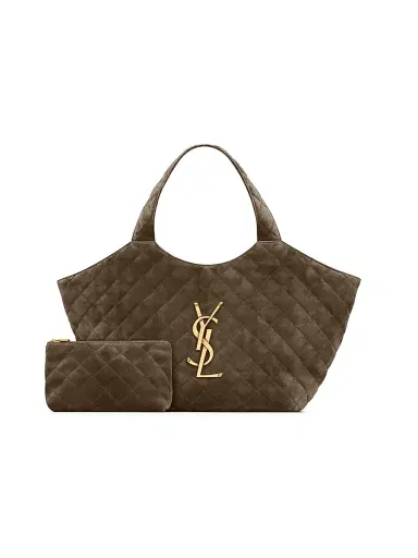 Saint Laurent Women's Icare Medium Tote Bag in Quilted Suede - Light Musk | Thumbnail 5 Saint Laurent Women's Icare Medium Tote Bag in Quilted Suede - Light Musk | Thumbnail 5