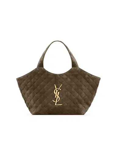 Saint Laurent Women's Icare Medium Tote Bag in Quilted Suede - Light Musk | Thumbnail 1 Saint Laurent Women's Icare Medium Tote Bag in Quilted Suede - Light Musk | Thumbnail 1