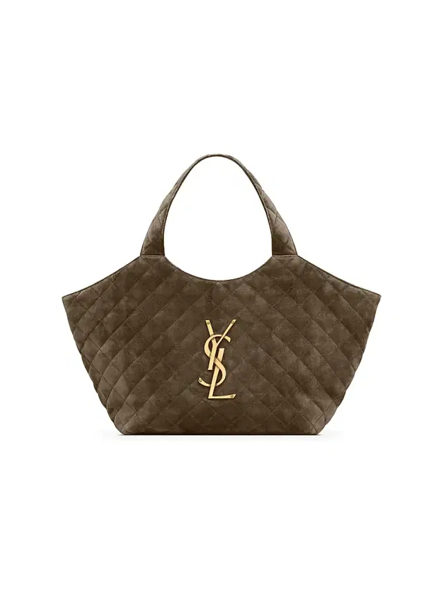 Saint Laurent Women's Icare  Tote Bag in Quilted Suede - Light Musk