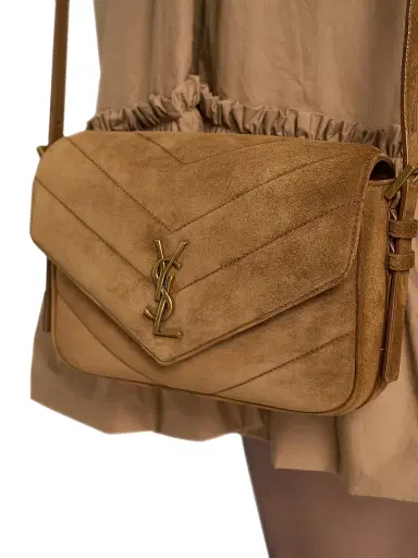 Saint Laurent Women's Loulou Toy Crossbody Bag in Matelassé Suede - Caramel Cognac | Thumbnail 2 Saint Laurent Women's Loulou Toy Crossbody Bag in Matelassé Suede - Caramel Cognac | Thumbnail 2