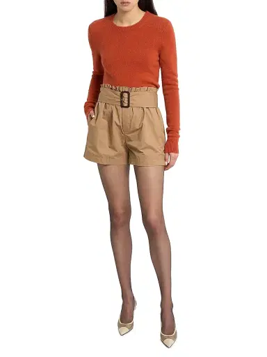 Saint Laurent Women's Paperbag Bermuda Shorts in Cotton - Chatain - Size 6 | Thumbnail 2