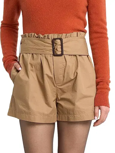 Saint Laurent Women's Paperbag Bermuda Shorts in Cotton - Chatain - Size 6 | Thumbnail 3