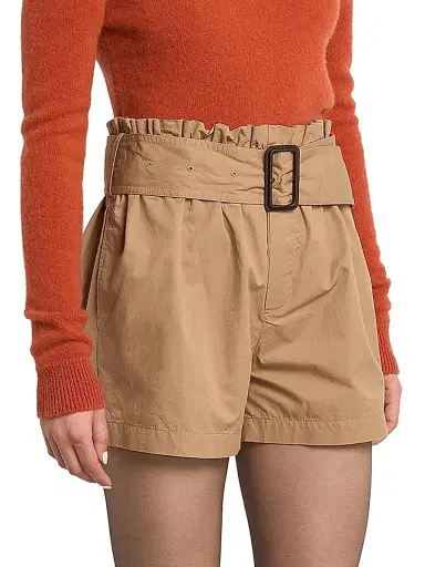 Saint Laurent Women's Paperbag Bermuda Shorts in Cotton - Chatain - Size 6 | Thumbnail 4