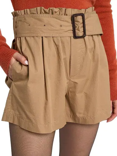 Saint Laurent Women's Paperbag Bermuda Shorts in Cotton - Chatain - Size 6 | Thumbnail 6