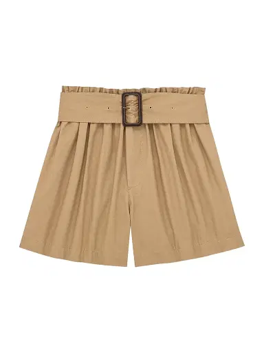 Saint Laurent Women's Paperbag Bermuda Shorts in Cotton - Chatain - Size 6 | Thumbnail 1