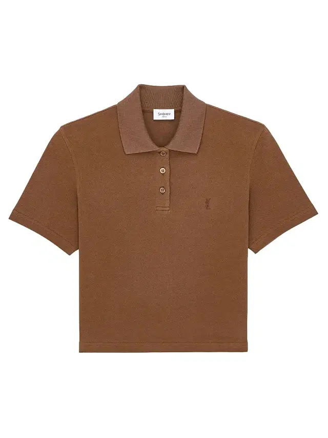 Saint Laurent Women's Cassandre Cropped Polo Shirt in Cotton Pique - Caramel