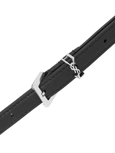 Saint Laurent Women's Cassandre Extra Thin Belt in Smooth Leather - Black | Thumbnail 4