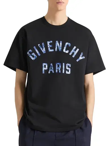 Givenchy Men's T-Shirt in Cotton Pompom Embroidery - Black Blue - Size XXL | Thumbnail 4 Givenchy Men's T-Shirt in Cotton Pompom Embroidery - Black Blue - Size XXL | Thumbnail 4