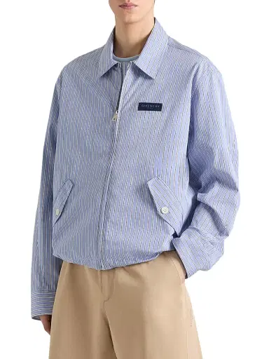 Givenchy Men's Couture Seam Striped Blouson Shirt in Cotton - Blue White | Thumbnail 3