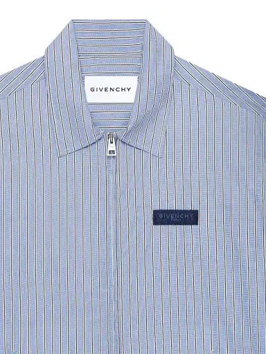 Givenchy Men's Couture Seam Striped Blouson Shirt in Cotton - Blue White | Thumbnail 5
